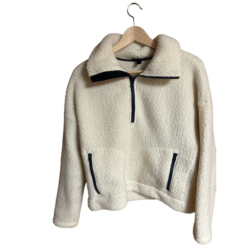 JCrew comfy cozy plush Sherpa 1/4 zip popover with 2‎ pockets size S